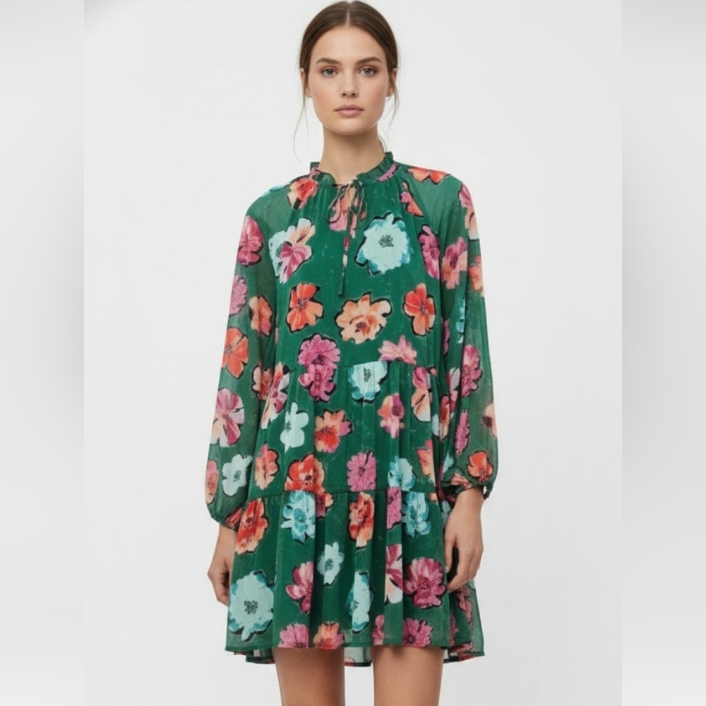 Lark + Grey Dress Green Floral Retro Boho Cottage L